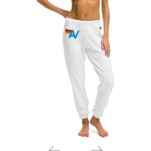 Aviator Nation Logo Sweatpants in white, size L, new